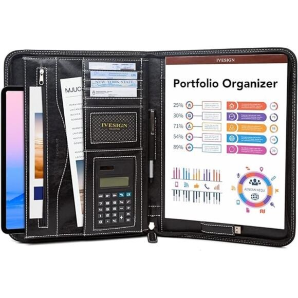 Portfolio Organizer folder Faux Leather Business Padfolio with Calculator - Picture 7 of 7